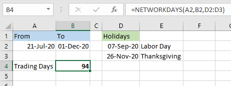 NETWORKDAYS function in Excel