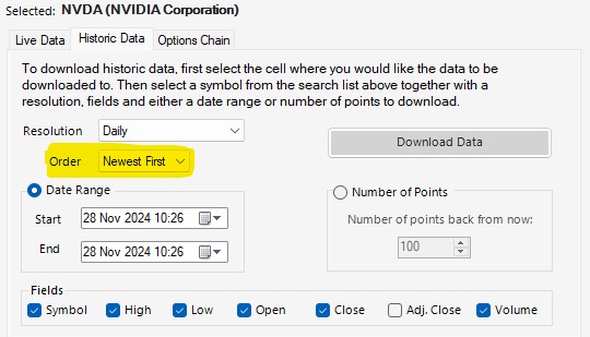 Yahoo Finance Excel download historical data